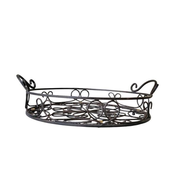Southern Living at Home Jamestown Round Wrought Iron Tray Footed Handles - Picture 3 of 10